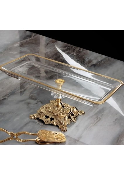 Tekno Trust 1 Metal Ayaklı Gold Detaylı Sunumluk Baton Ayaklı Sunumluk Dikdörtgen Modern Cam Bpa Free Altın