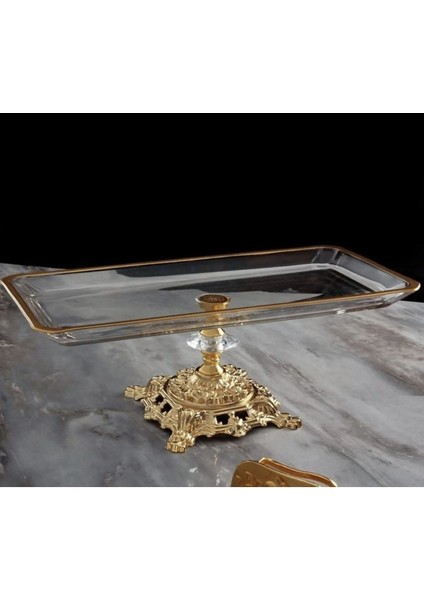 Tekno Trust 1 Metal Ayaklı Gold Detaylı Sunumluk Baton Ayaklı Sunumluk Dikdörtgen Modern Cam Bpa Free Altın modelleri