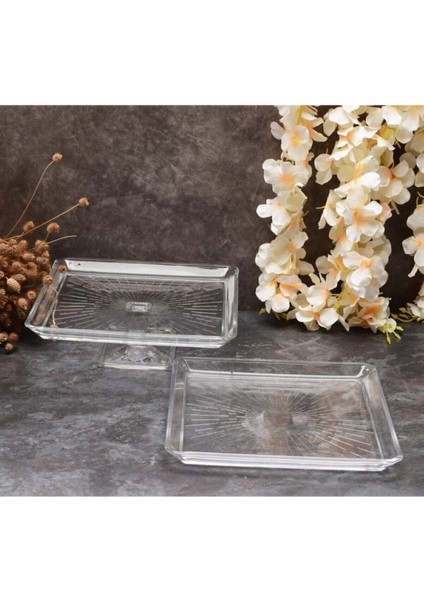 Tekno Trust Modern Madlen Ayaklı ve Ayaksız Servis Tabakları 2 Parça 24 x 24 Bpa Free Kare Cam Ayaklı Sunumluk