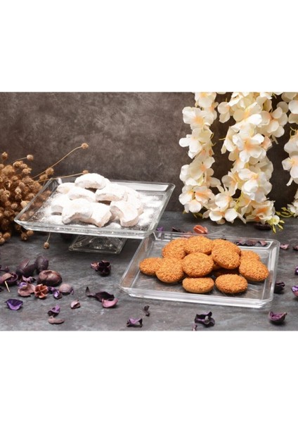 Tekno Trust Modern Madlen Ayaklı ve Ayaksız Servis Tabakları 2 Parça 24 x 24 Bpa Free Kare Cam Ayaklı Sunumluk fiyatları