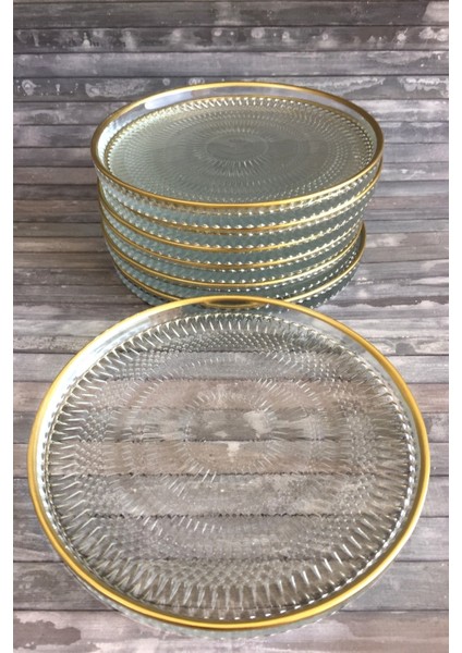 Tekno Trust Cam Altın Yaldızlı Kristal 6'lı Cam Tabak Çerezlik Sunumluk Sunum Tabağı 16CM Bpa Free Pasta Tabağı