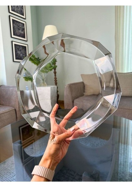 Tekno Trust Modern Busayhome Nude Reflection Serisi Cam Kristal Servis Tabağı, Sunumluk, Sunum Tabağı 1 Cam Bpa