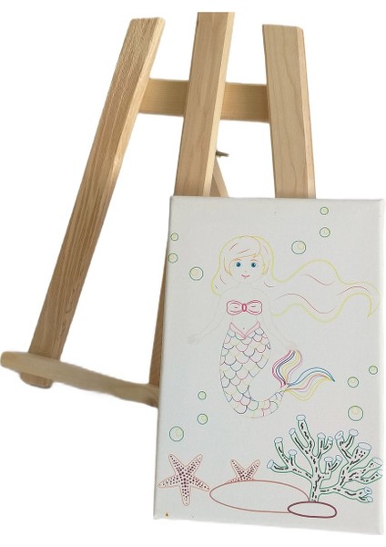 Kuytu Sanat Minik Ressam Seti, Mini Şövale ve 5 Adet 30 x 40 cm Önçizimli Tuvaller, Çocuklar Için Resim Seti