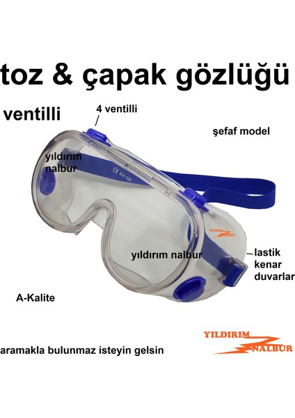 Toz Gözlüğü Ventilli Çapak Gözlüğü Koruma Gözlüğü Şeffaf Renk Kalite fiyatları