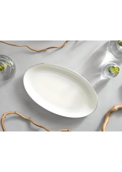 Tekno Trust Bej Modern Gümüş Silver 2li 30 cm Porselen Büyük Boy Krem Kayık Sunum Tabağı Seti 2 Parça Bpa Free fiyatları
