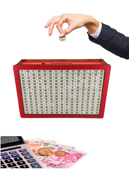 Tekno Trust Parabox Hedef Kumbarası 5.000 Hedefli Para Biriktirme Kutusu Kırmızı Ahşap Kumbara