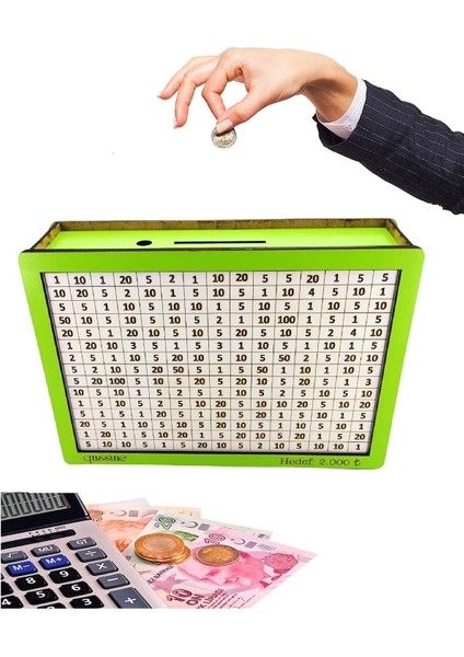 Tekno Trust Yeşil Beyaz Parabox Hedefli Para Biriktirme Kumbarası 2.000 Hedefli Ahşap Para Kutusu