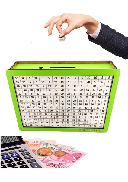 Tekno Trust Parabox Yeşil Beyaz Hedefli Para Biriktirme Kumbarası 3.000 Hedefli Ahşap Para Kutusu fiyatları