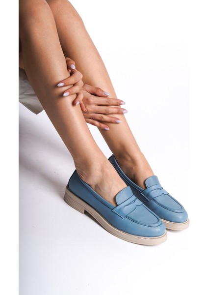 Mubiano Hakiki Deri Collection Kadın Babet Mavi -MCSDD024-M