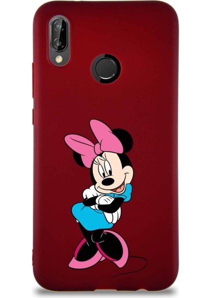 Huawei P20 Lite Soft Premier Kapak Minnie Mouse-D Tasarımlı Silikon Kılıf - Mürdüm