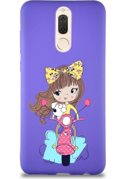 Huawei Mate 10 Lite Soft Premier Kapak Vespagirl Tasarımlı Silikon Kılıf - Mor