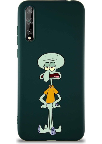 Huawei P Smart S Soft Premier Kapak Squidward Dokunaç Tasarımlı Silikon Kılıf - Yeşil