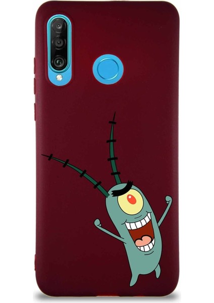 Huawei P30 Lite Soft Premier Kapak Plankton Tasarımlı Silikon Kılıf - Mürdüm