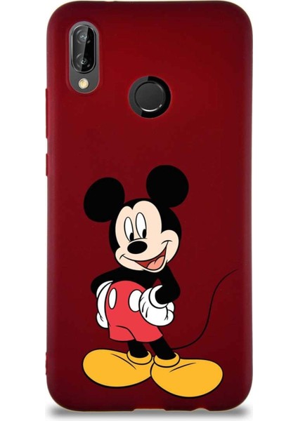 Huawei P20 Lite Soft Premier Kapak Mickey Mouse-E Tasarımlı Silikon Kılıf - Mürdüm