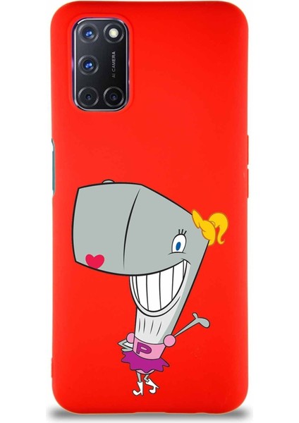 Oppo A92 Soft Premier Kapak Pearl Yengeç Tasarımlı Silikon Kılıf - Kırmızı