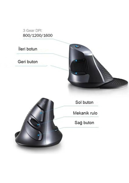 Delux M618GX Avuç Içi Ergonomik Dikey 6 Tuşlu Kablosuz Optik Mouse Kauçuk Koruyucu Kabuk Fare fırsatları