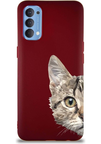 Oppo Reno 4 Soft Premier Kapak Catface Tasarımlı Silikon Kılıf - Mürdüm