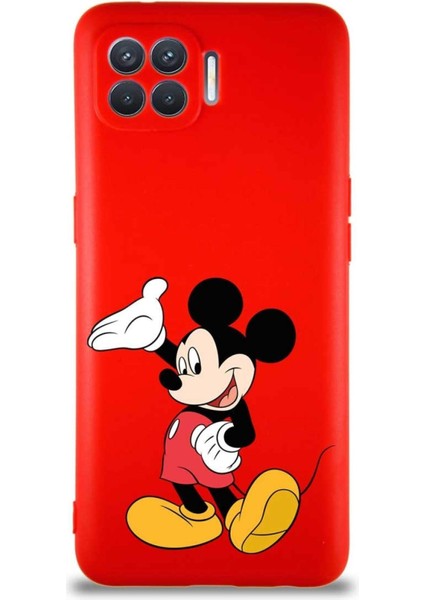 Oppo Reno 4 Lite Soft Premier Kapak Mickey Mouse-C Tasarımlı Silikon Kılıf - Kırmızı