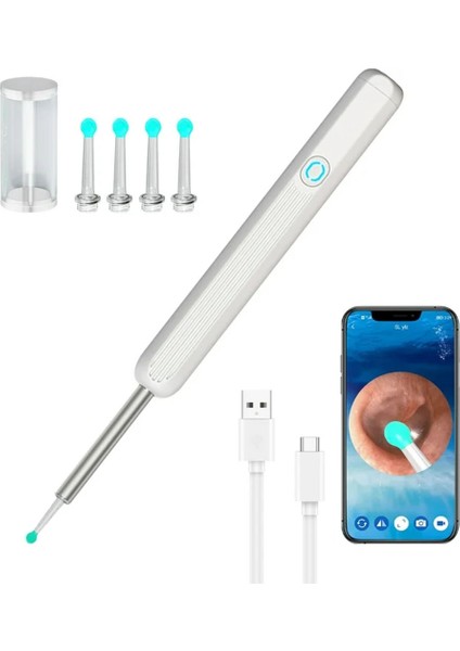 Powermaster PM-24064 Şarjlı Endoskop Kameralı Kulak Temizleme Seti Aleti Android Ios Uyumlu Hd Görüntü Yedek Başlık