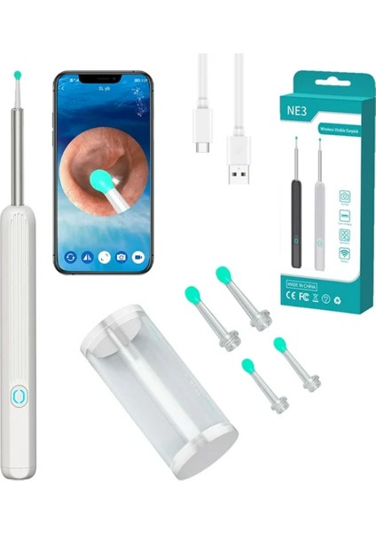 Powermaster PM-24064 Şarjlı Endoskop Kameralı Kulak Temizleme Seti Aleti Android Ios Uyumlu Hd Görüntü Yedek Başlık