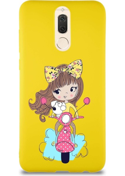 Huawei Mate 10 Lite Soft Premier Kapak Vespagirl Tasarımlı Silikon Kılıf - Sarı