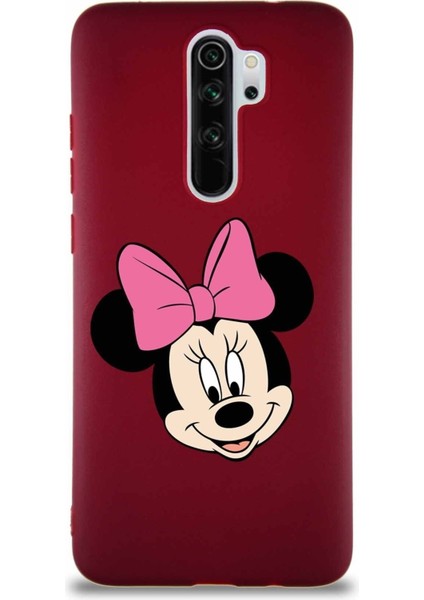 Xiaomi Redmi Note 8 Pro Soft Premier Kapak Minnie Mouse-C Tasarımlı Silikon Kılıf - Mürdüm