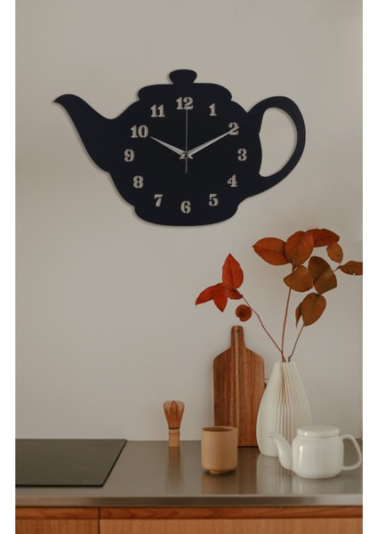 Tekno Trust Siyah Ahşap Demlik Tasarımlı Dekoratif Mutfak Duvar Saati 35 cm - Ahsapdemliksaat Modern Asimetrik modelleri