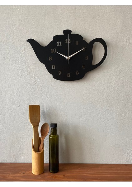 Tekno Trust Siyah Ahşap Demlik Tasarımlı Dekoratif Mutfak Duvar Saati 35 cm - Ahsapdemliksaat Modern Asimetrik fırsatları