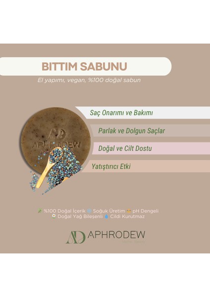 Bıttım Vegan Doğal Sabun - Matlaşmış Saçları Onarmada Etkili, Cildi Besler - 100 gr