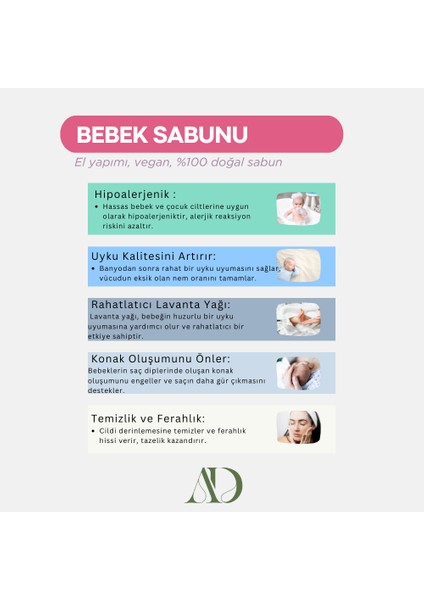 Bebek & Çocuk Vegan Doğal Sabun - 7 Farklı Soğuk Sıkım Bitkisel Doğal Yağ - 100 gr