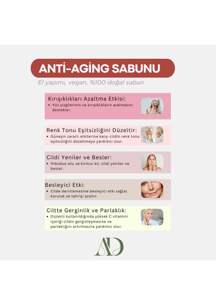 Anti-Aging Hibiskuslu Doğal Vegan Sabun - Besleyici, Kırışık Önleme ve Gerginleştirme Etkili - 100 gr