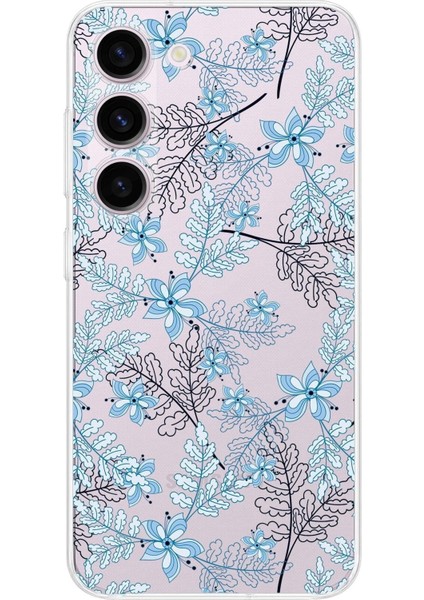Samsung Galaxy S23 Plus Kamera Korumalı Kapak Floral Mavi Tasarımlı Şeffaf Kılıf