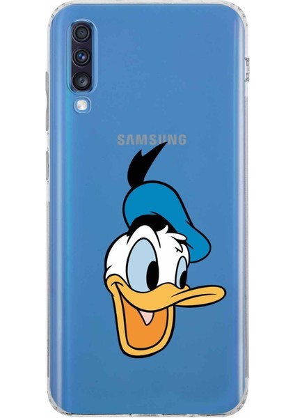 Samsung Galaxy A70S Kamera Korumalı Kapak Donald Duck Tasarımlı Şeffaf Kılıf