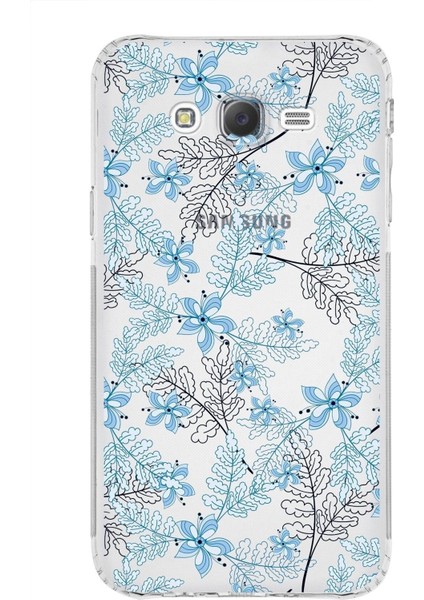 Samsung Galaxy J7 Kamera Korumalı Kapak Floral Mavi Tasarımlı Şeffaf Kılıf