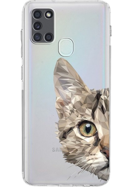 Samsung Galaxy A21S Kamera Korumalı Kapak Catface Tasarımlı Şeffaf Kılıf
