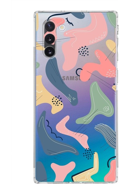 Samsung Galaxy Note 10 Uyumlu Kamera Korumalı Kapak Abstract Tasarımlı Şeffaf Kılıf