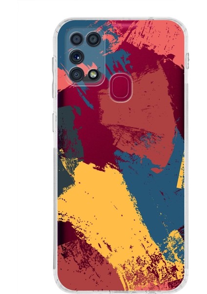 Samsung Galaxy M31 Uyumlu Kamera Korumalı Kapak Brushstroke Tasarımlı Şeffaf Kılıf