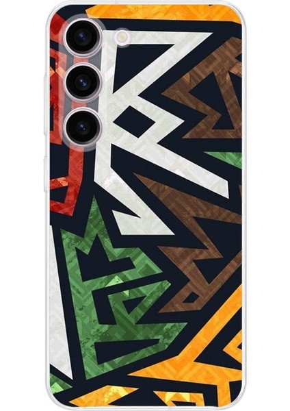 Samsung Galaxy S24 Kamera Korumalı Kapak Soyut Grafiti Tasarımlı Şeffaf Kılıf