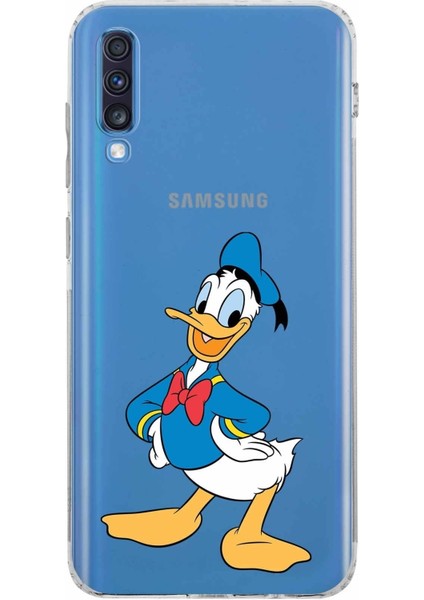 Samsung Galaxy A70S Kamera Korumalı Kapak Donald Duck Tasarımlı Şeffaf Kılıf