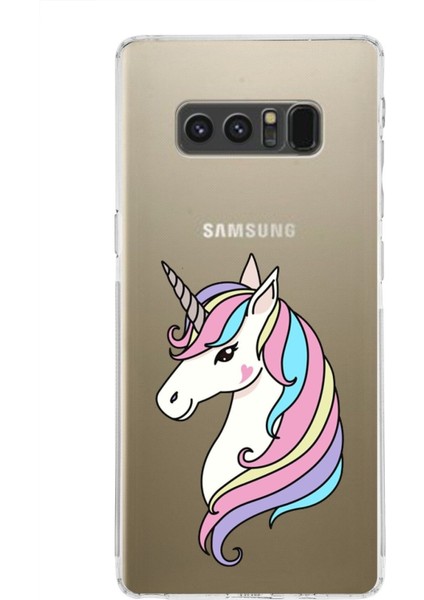 Samsung Galaxy Note 8 Uyumlu Kamera Korumalı Kapak Unicorn Tasarımlı Şeffaf Kılıf