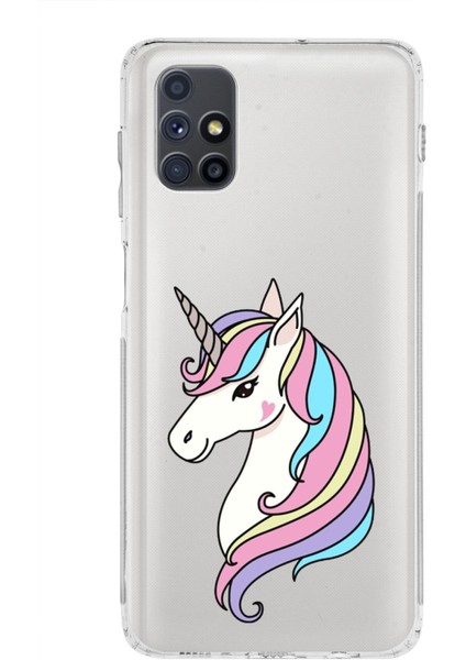 Samsung Galaxy M51 Uyumlu Kamera Korumalı Kapak Unicorn Tasarımlı Şeffaf Kılıf