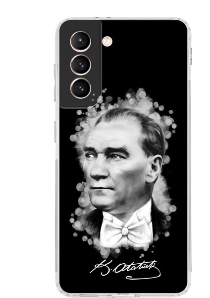 Samsung Galaxy S21 Fe Uyumlu Kamera Korumalı Kapak Atatürk Tasarımlı Şeffaf Kılıf