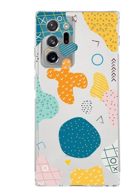 Samsung Galaxy Note 20 Ultra Kamera Korumalı Kapak Geometrik Şekiller Tasarımlı Şeffaf Kılıf