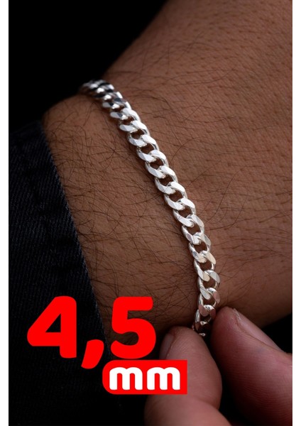 Erkek Gümüş Bileklik - 4.5 mm Gümüş Gurmet Model Erkek Bileklik