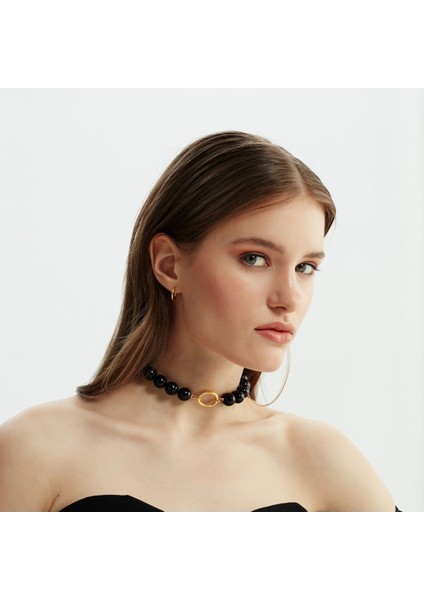 Tekno Trust Altın Black Bomb Choker 925 Ayar