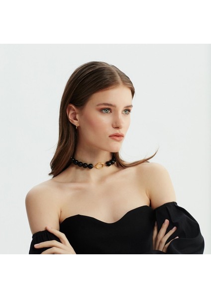 Tekno Trust Altın Black Bomb Choker 925 Ayar