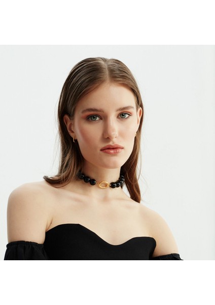 Tekno Trust Altın Black Bomb Choker 925 Ayar