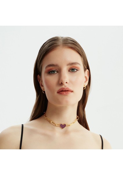 Tekno Trust Metal Pink Love Necklace Altın Tekli