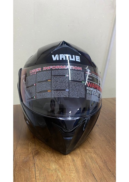 Vırtue Motosiklet Kask Parlak Siyah Çeneden Açılır Güneş Vizörlü