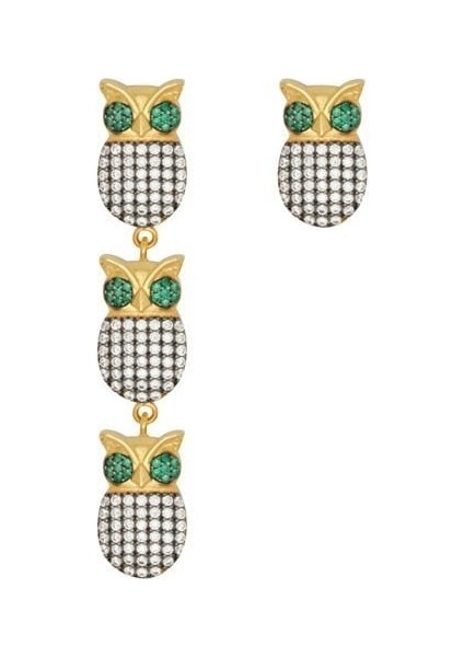 Altın In Line Owls Earrings 925 Ayar